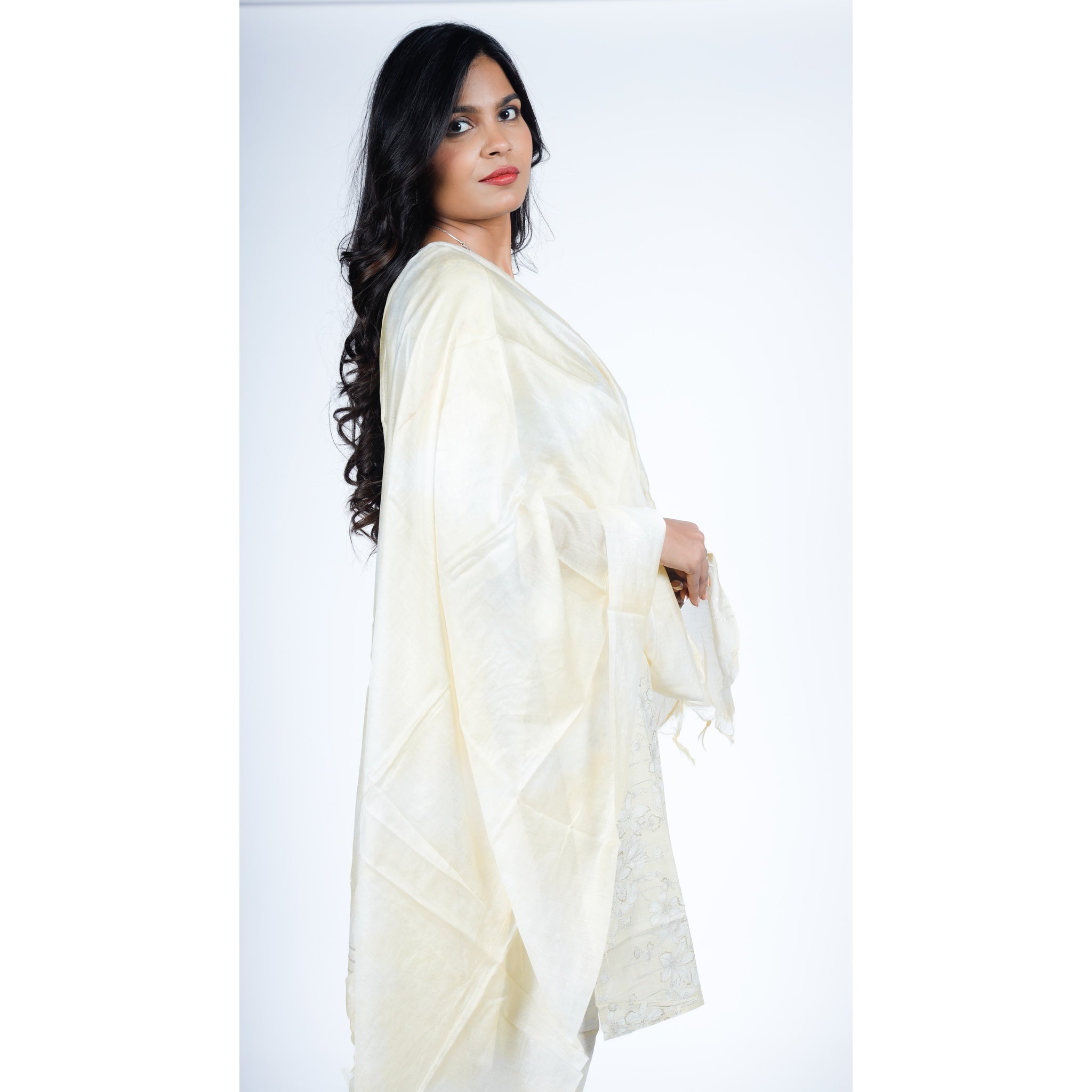 Pale Yellow Chanderi Silk 3-Piece Suit with Silver Gota Patti Details
