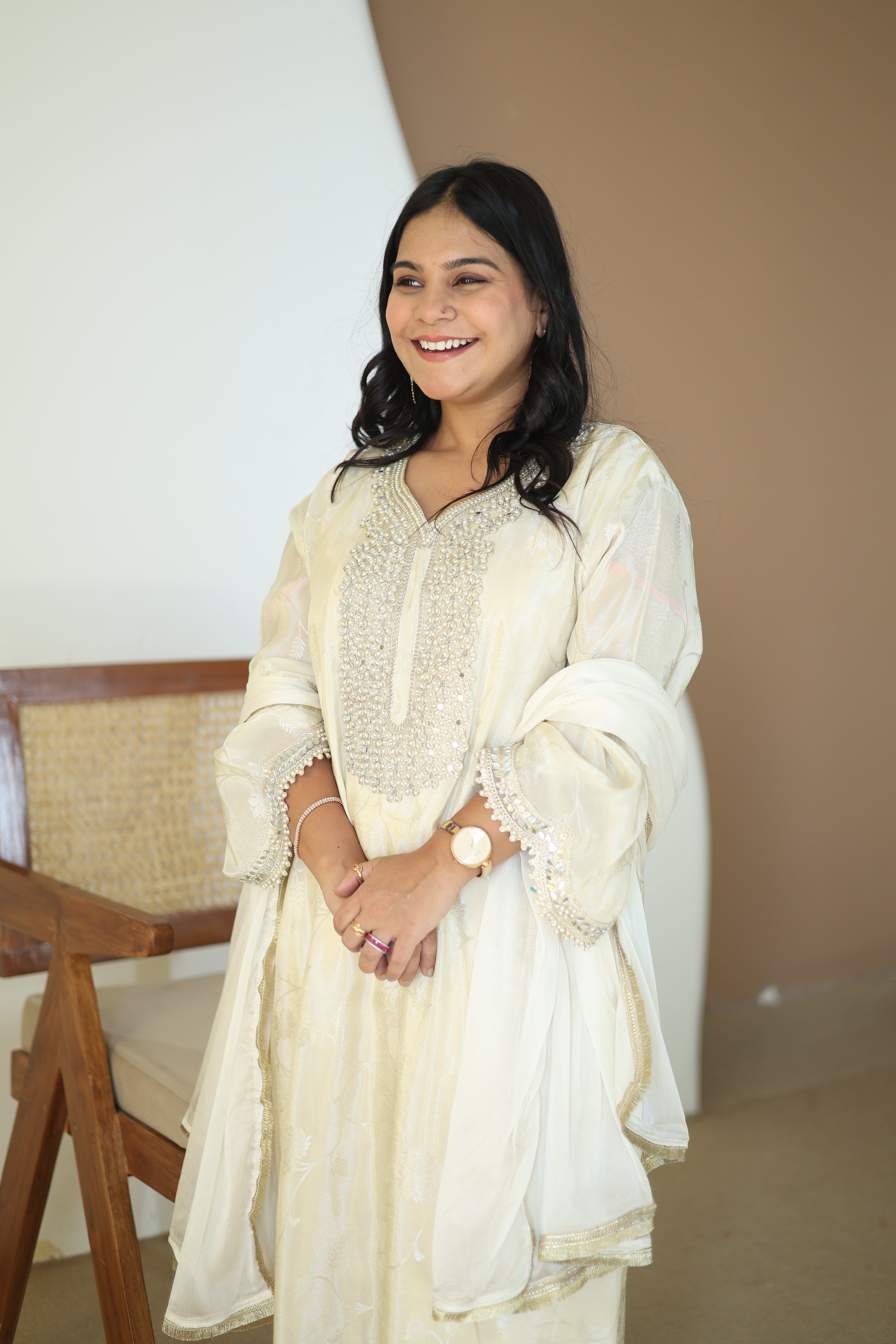 Mauve Floral Silk Kurta Pant Set with Organza Dupatta