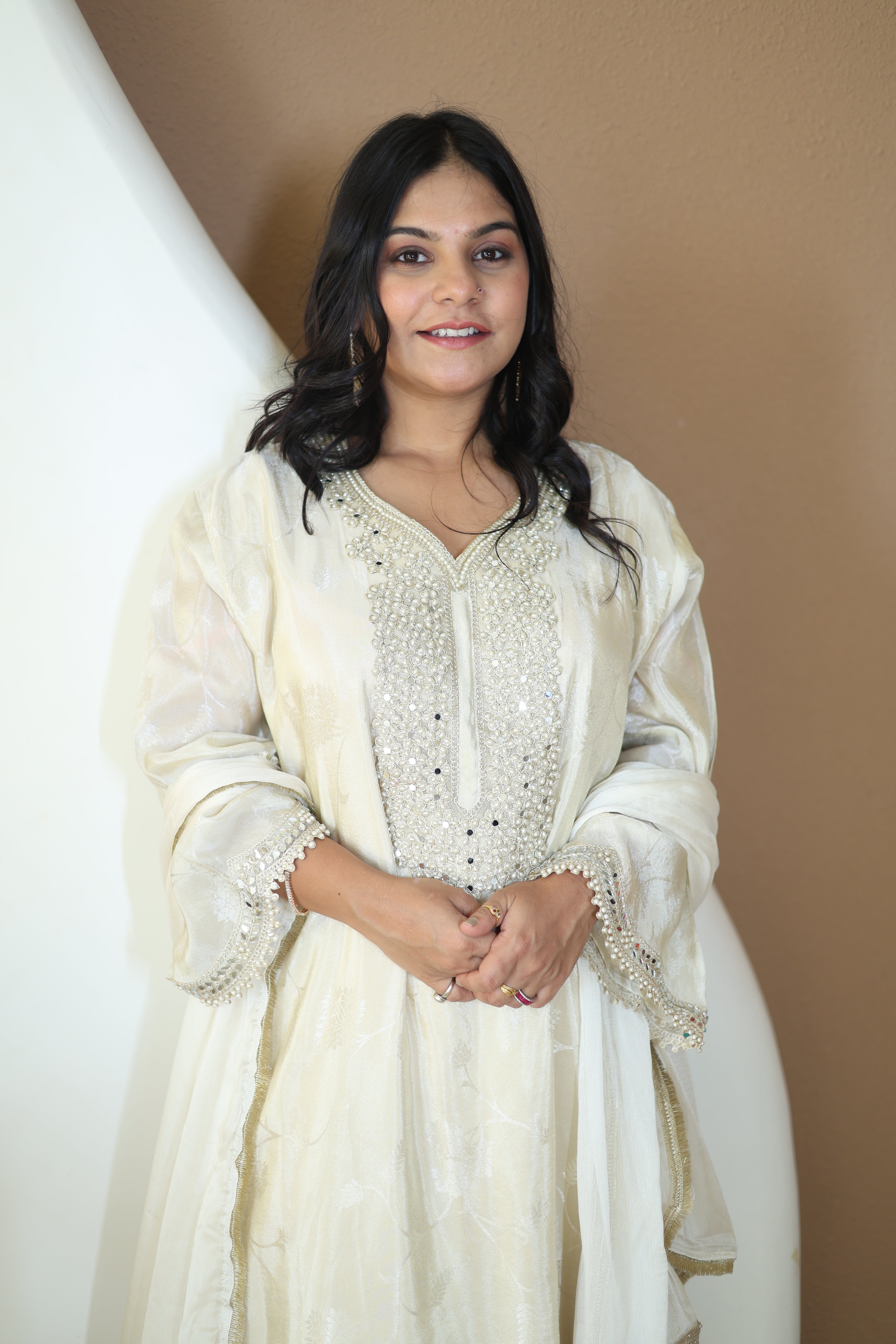 Mauve Floral Silk Kurta Pant Set with Organza Dupatta