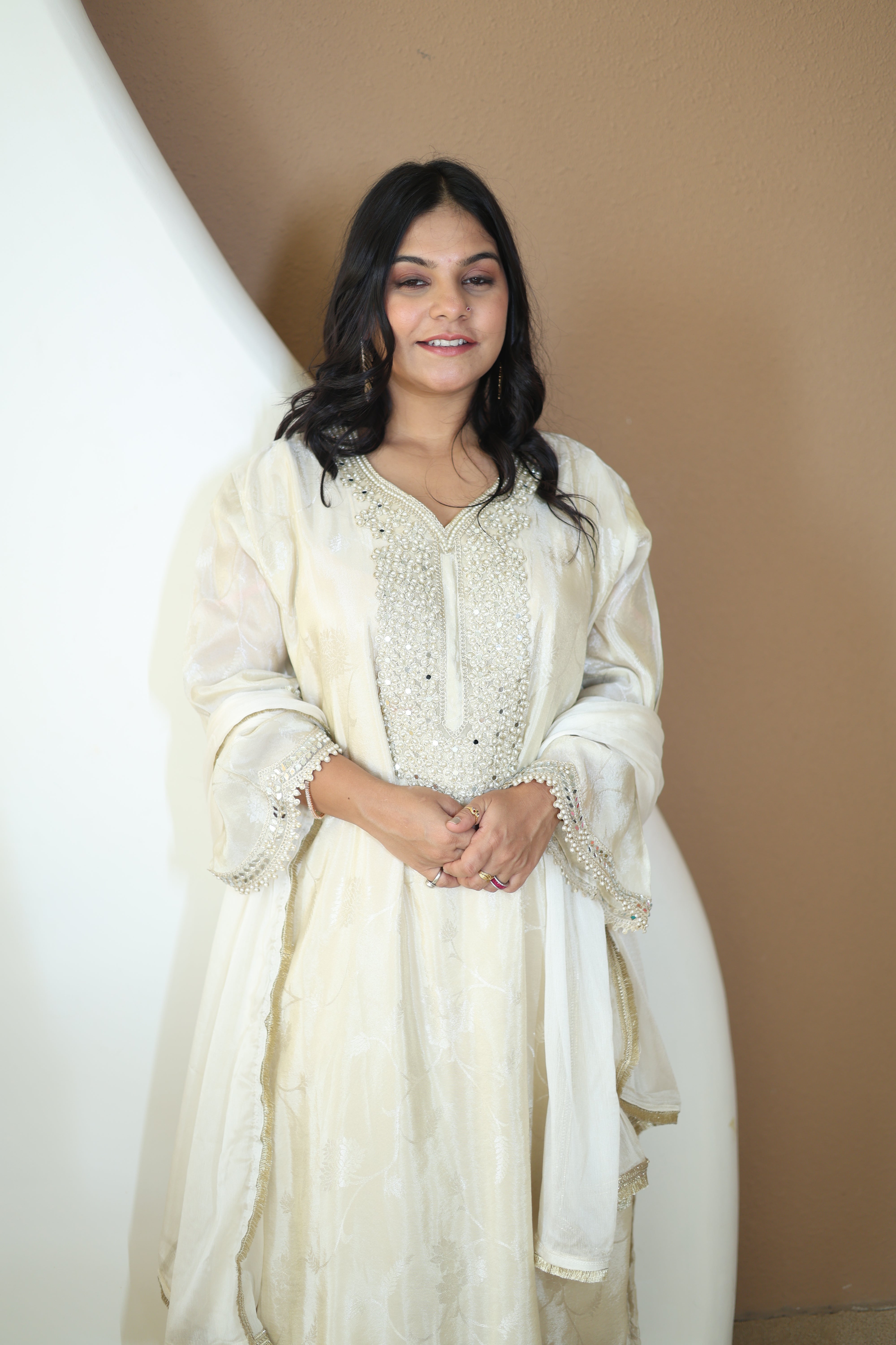 Mauve Floral Silk Kurta Pant Set with Organza Dupatta