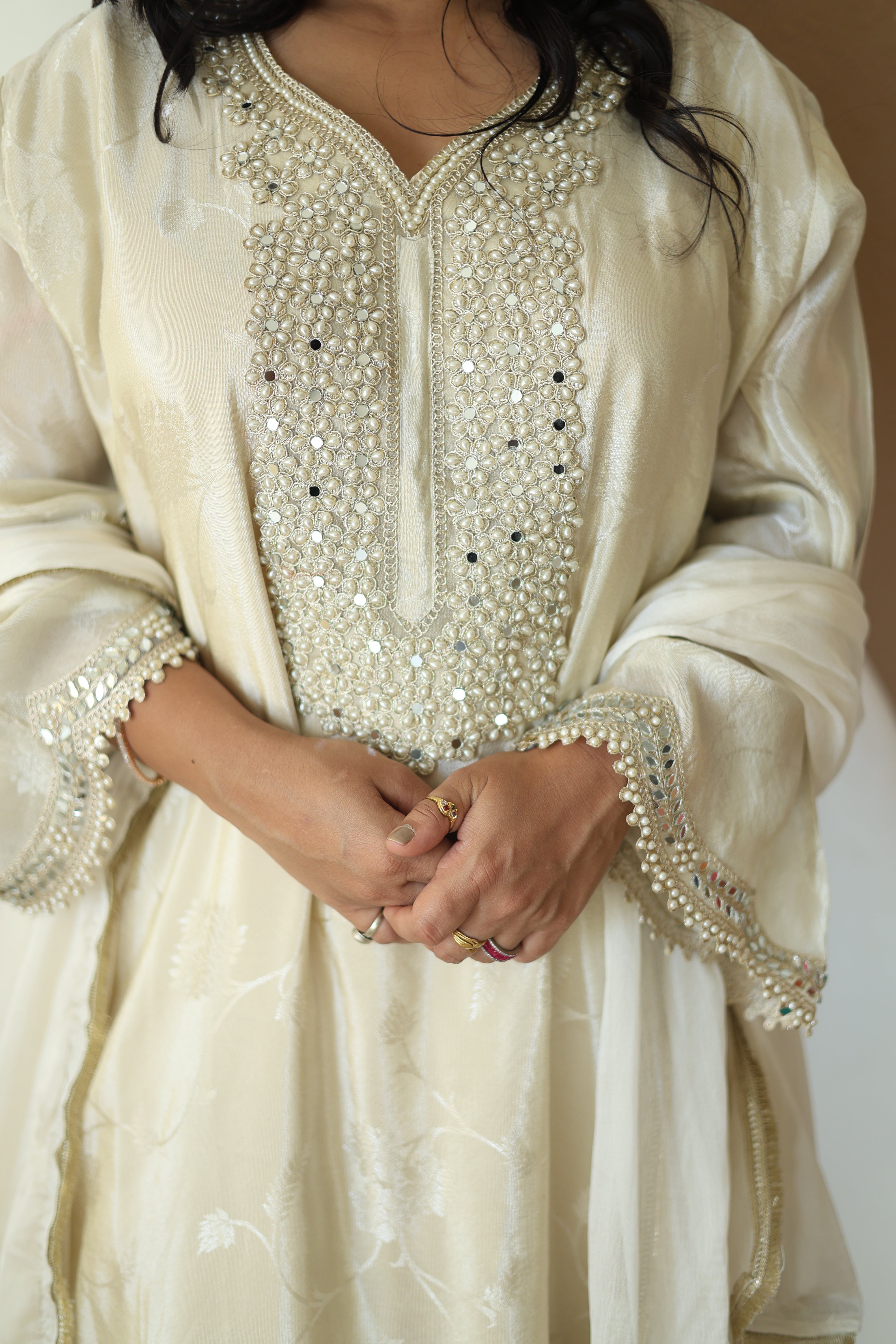 Mauve Floral Silk Kurta Pant Set with Organza Dupatta