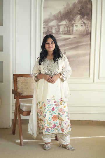 Wine Silk Embroidered Kurta & Tapered Pant Set