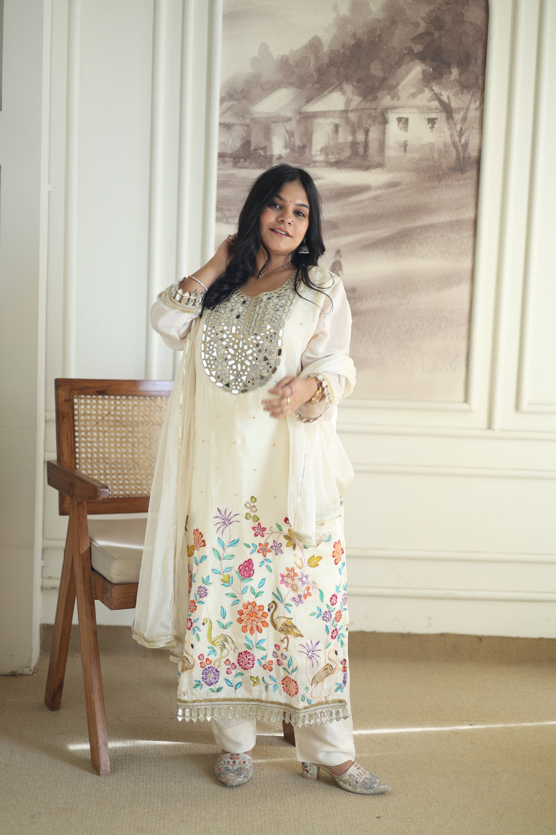 Wine Silk Embroidered Kurta & Tapered Pant Set