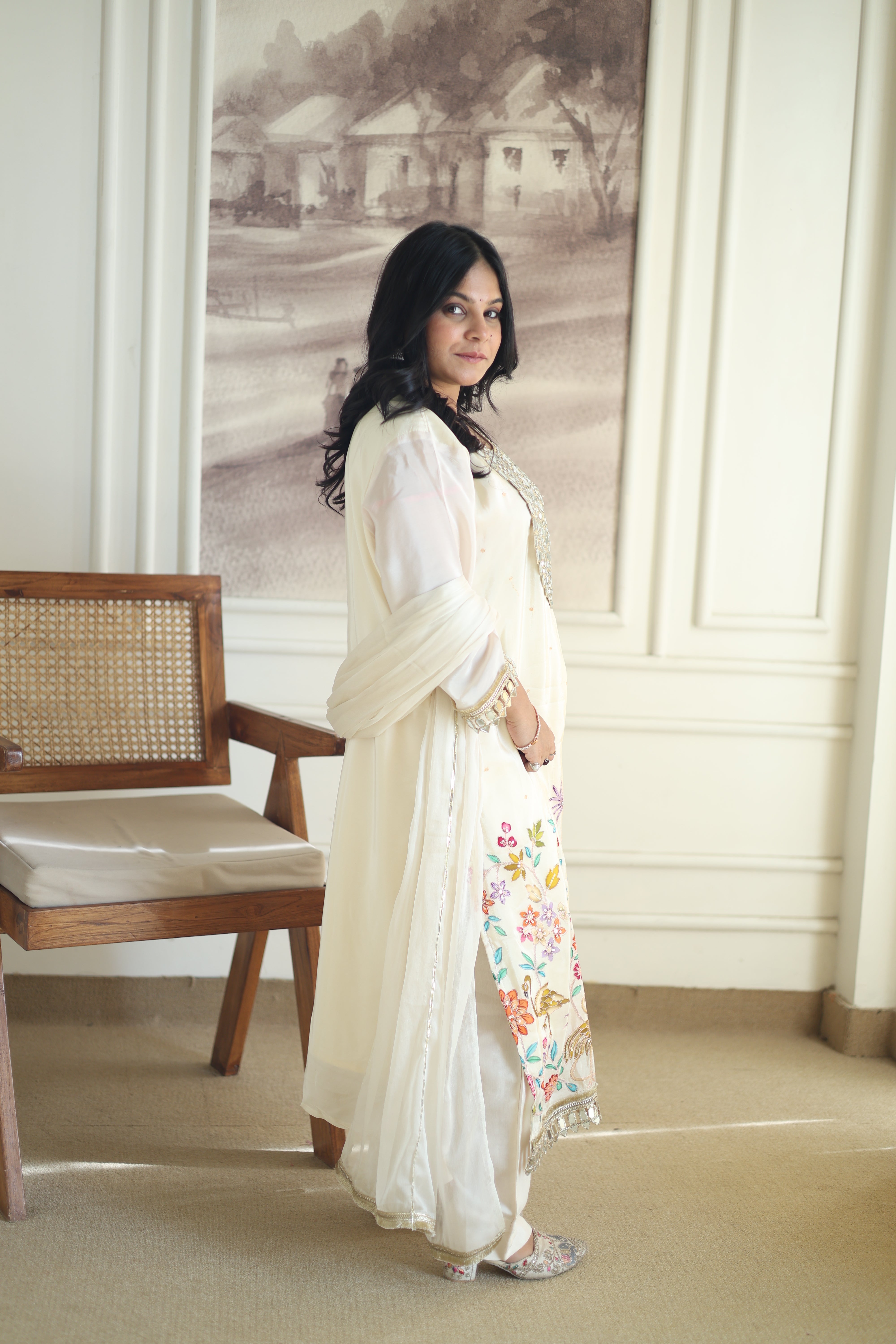 Wine Silk Embroidered Kurta & Tapered Pant Set