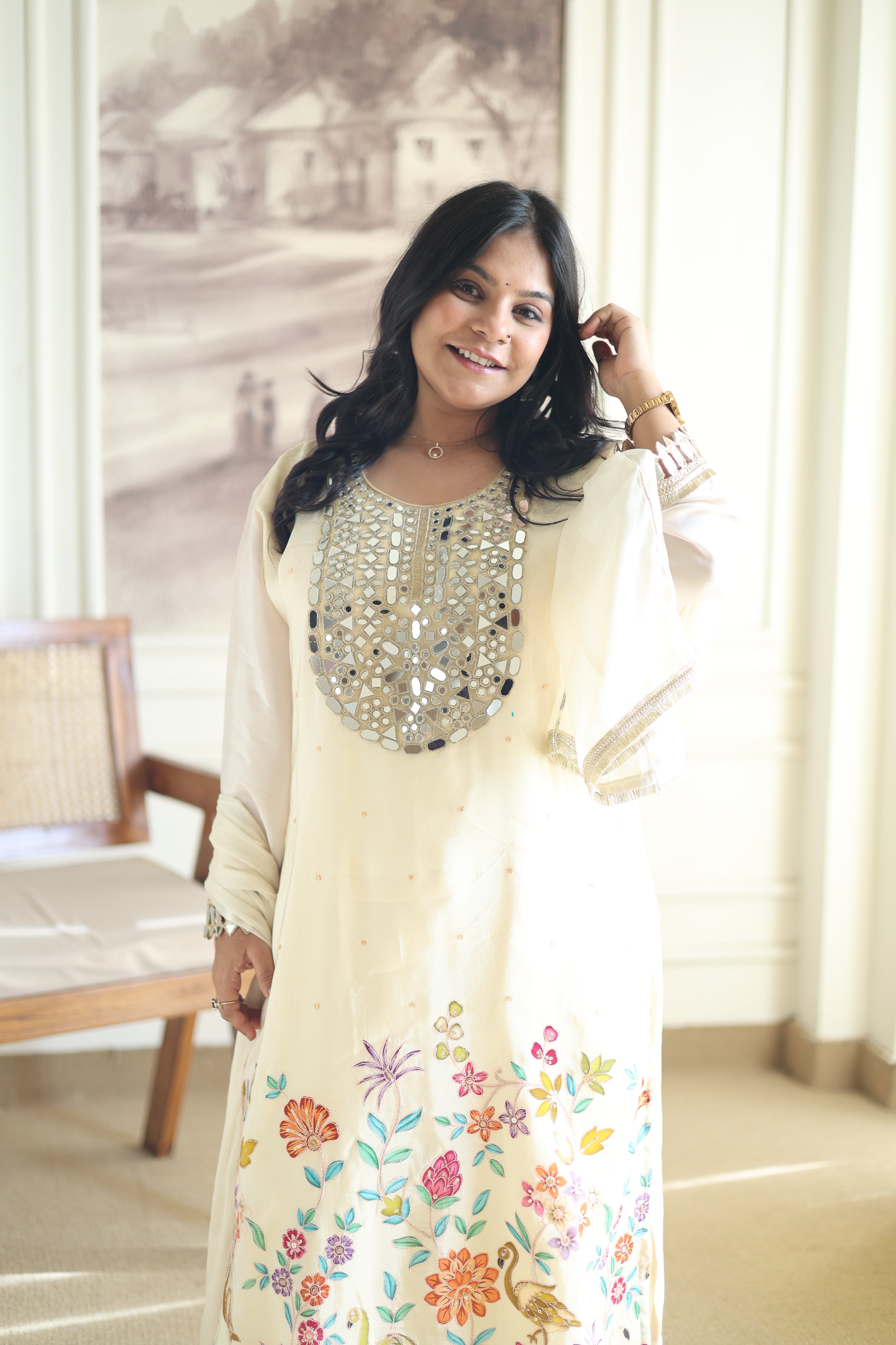 Wine Silk Embroidered Kurta & Tapered Pant Set