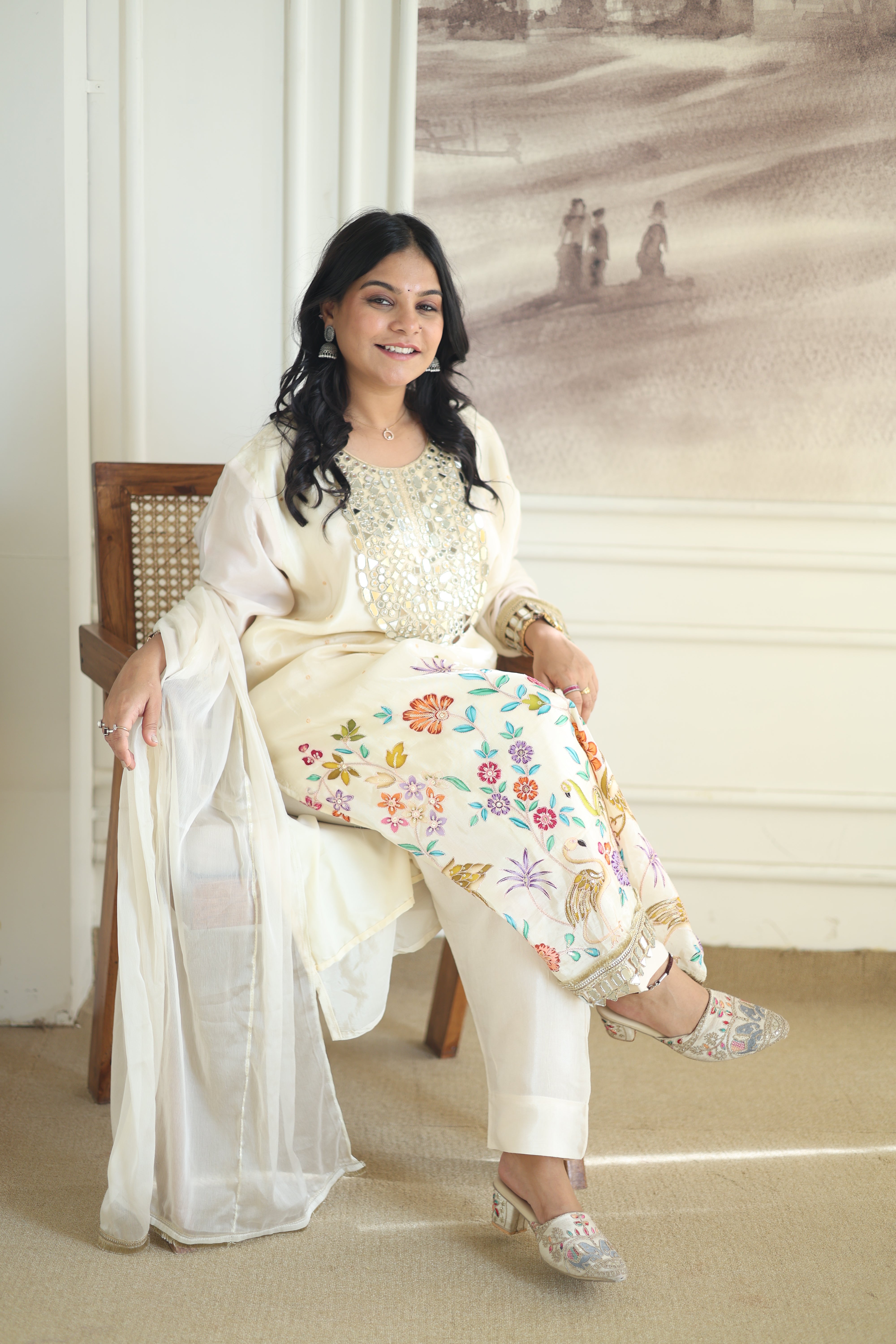 Wine Silk Embroidered Kurta & Tapered Pant Set