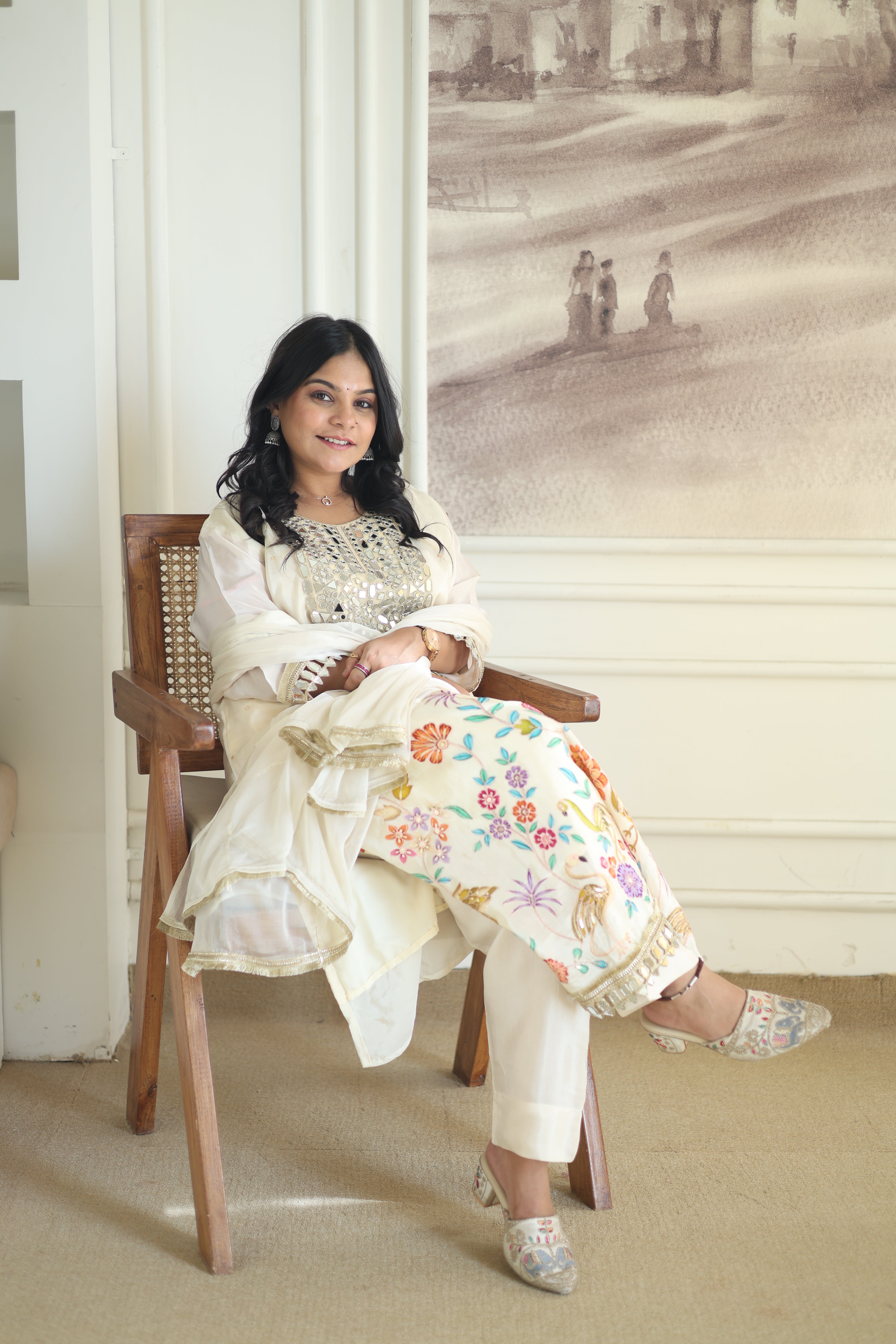 Wine Silk Embroidered Kurta & Tapered Pant Set
