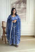 Indigo Blue Floral Anarkali Set with Kotta Dori Dupatta