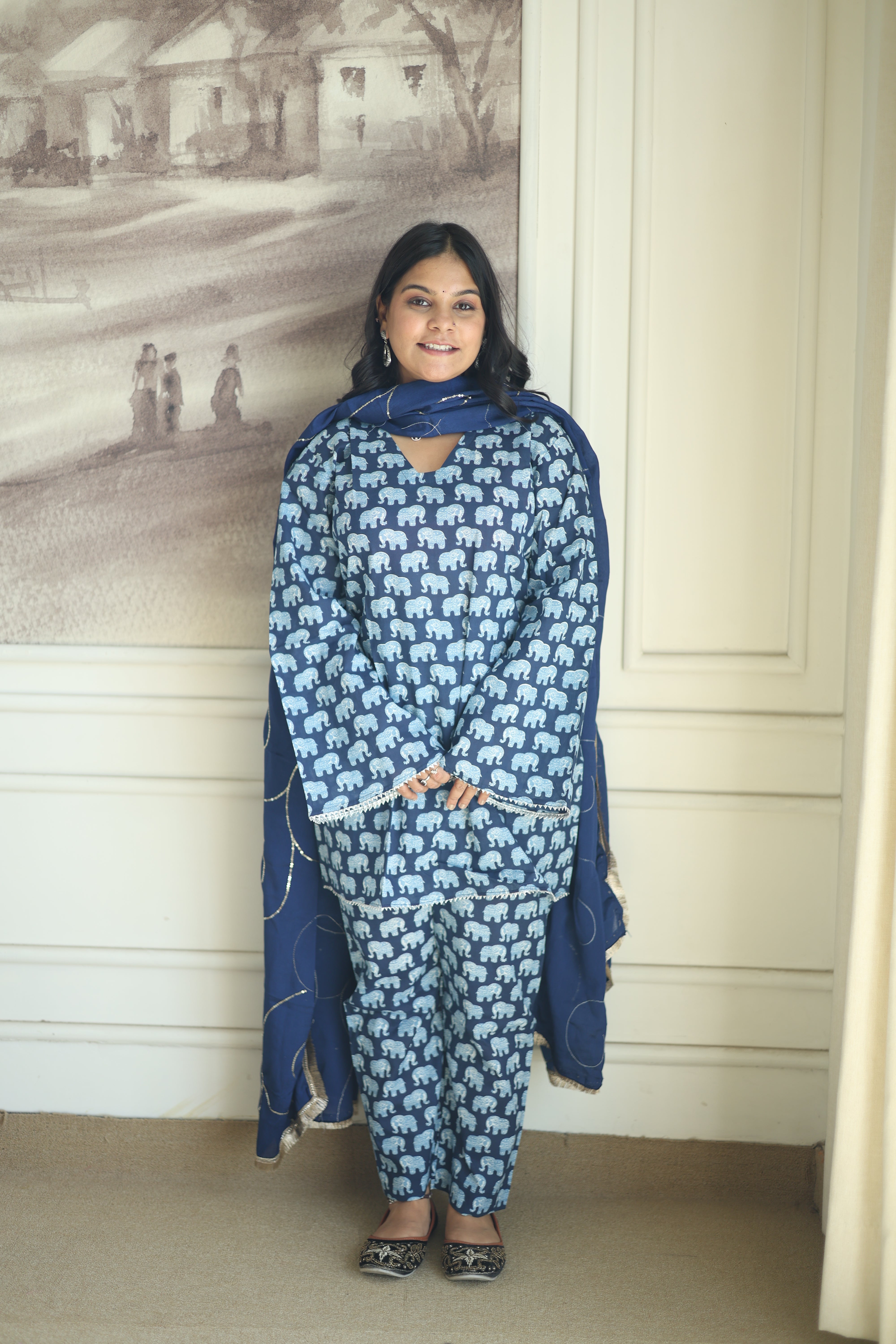 Indigo Elephant Print Cotton Co-ord Set