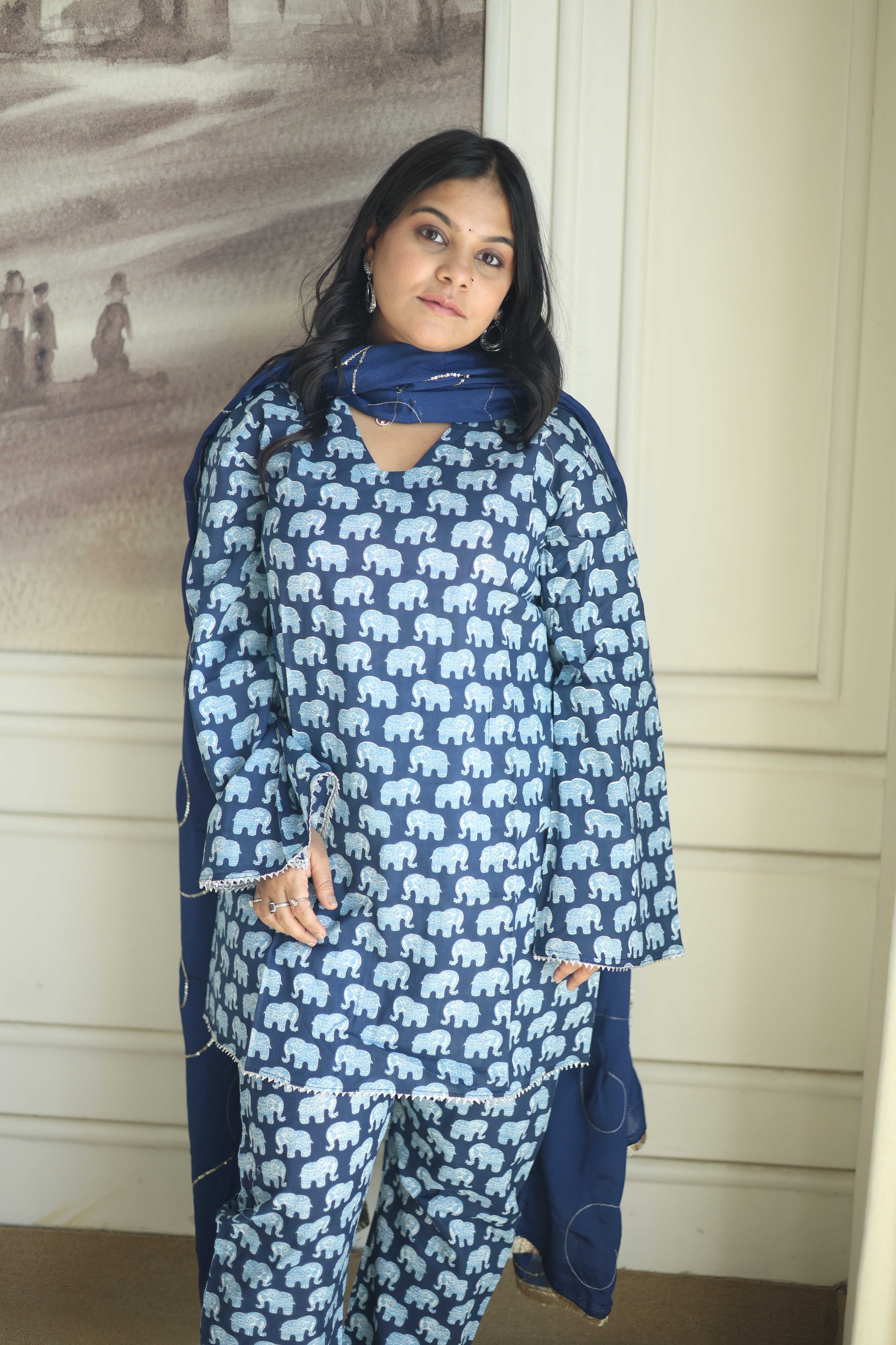 Indigo Elephant Print Cotton Co-ord Set