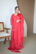 Noor Anarkali Red Cotton with Mirror Dupatta