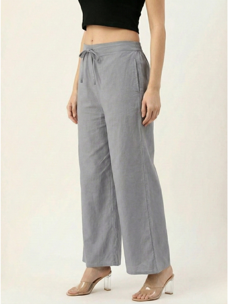 Premium Grey Cotton Wide-Leg Palazzo