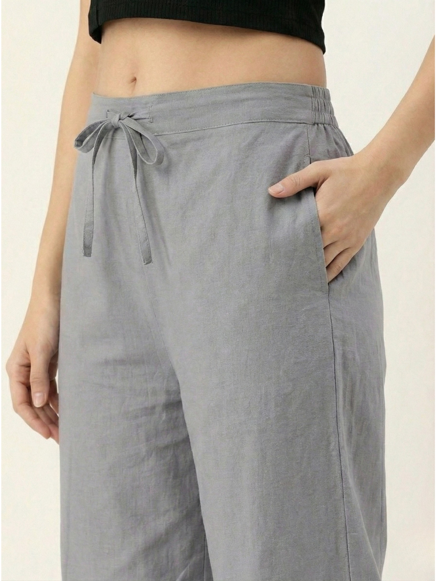 Premium Grey Cotton Wide-Leg Palazzo
