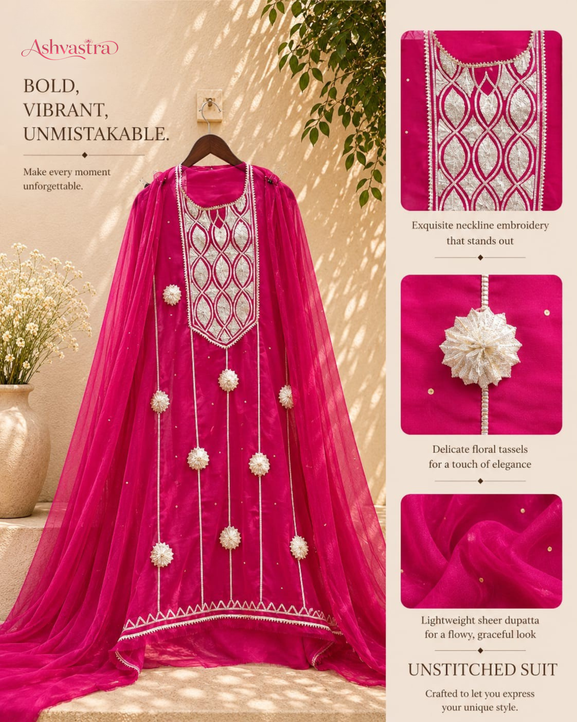 Mehar Rani Pink Gota Patti Handwork Unstitched Suit Set