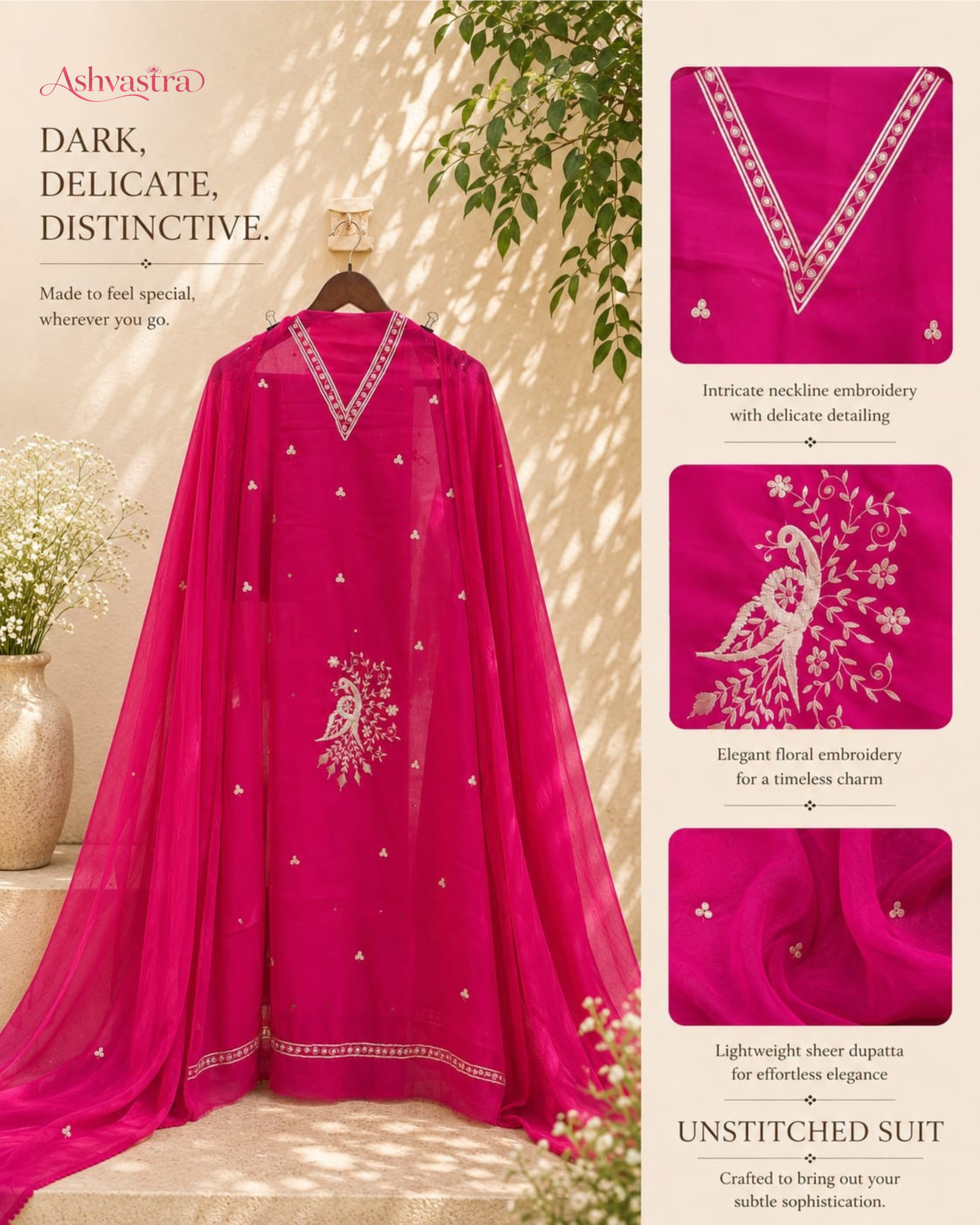 Mehar Rani Pink Pitta Embroidered Handwork Unstitched Suit Set