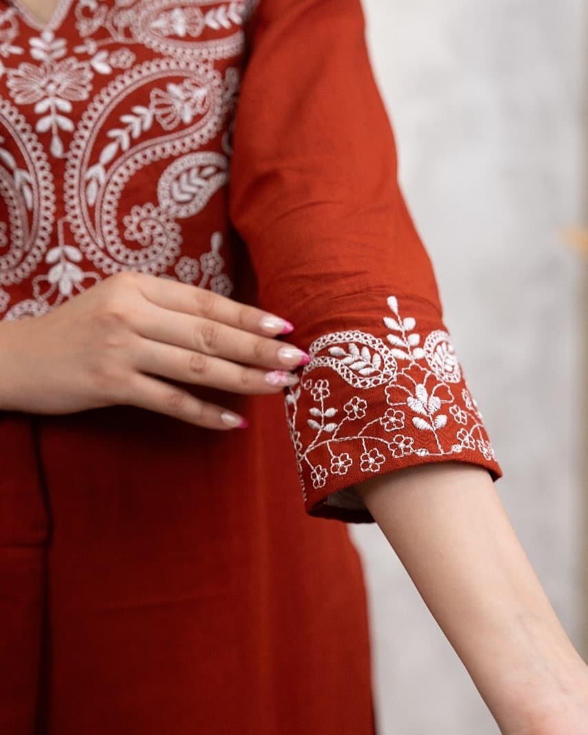 Bagh-e-Rang Rust Embroidered Kurta Set with Dupatta