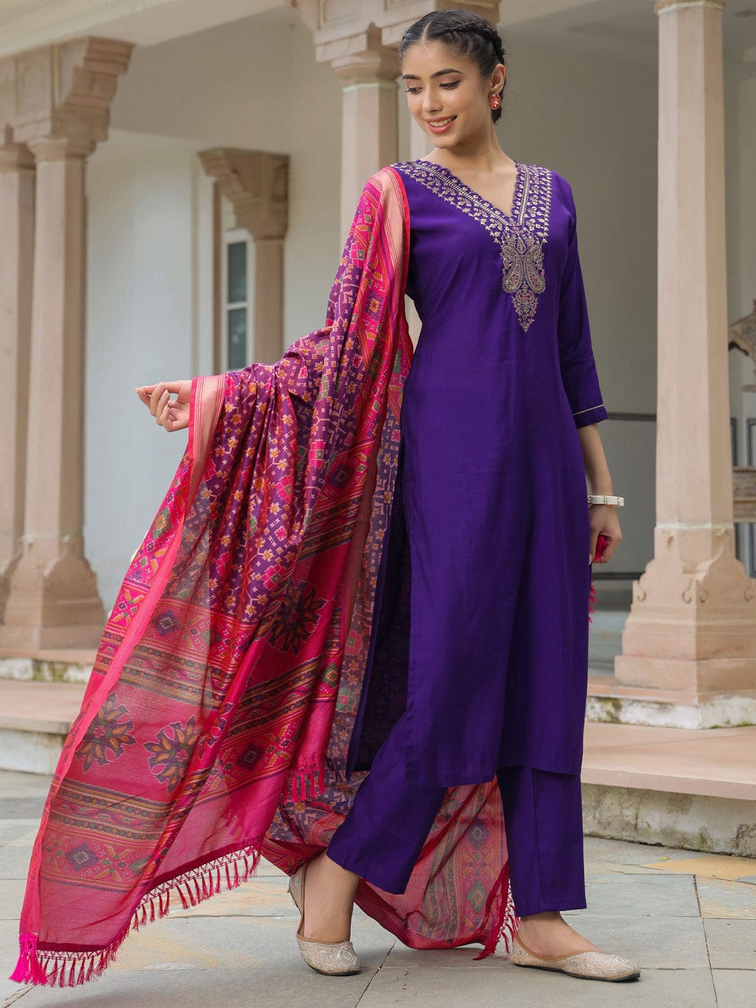 Rajsi Noor Purple Embroidered Kurta Set with Dupatta