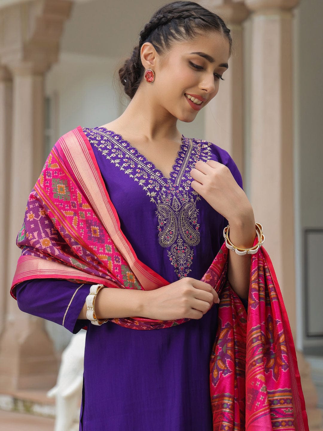 Rajsi Noor Purple Embroidered Kurta Set with Dupatta