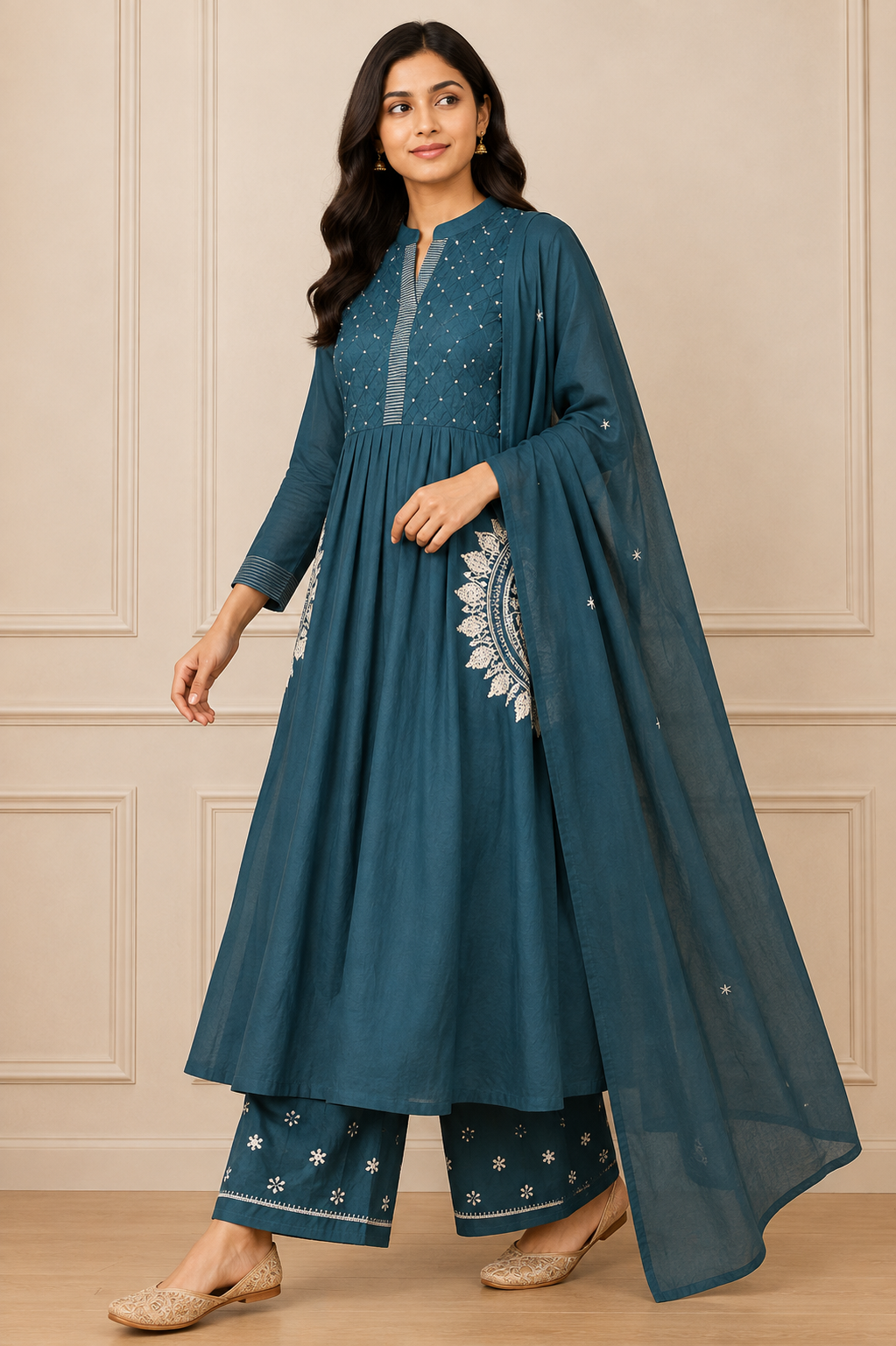 Ashvastra Noor Aqua Cotton Set - Back View