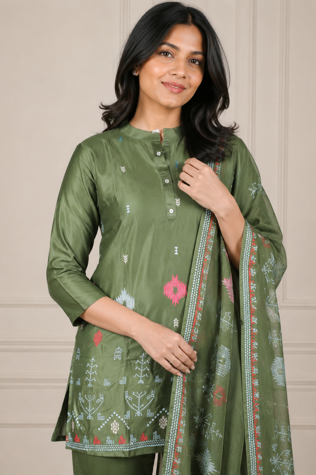 Mehakti Green Cotton Silk Cord-ord set with Thread Embrodery work