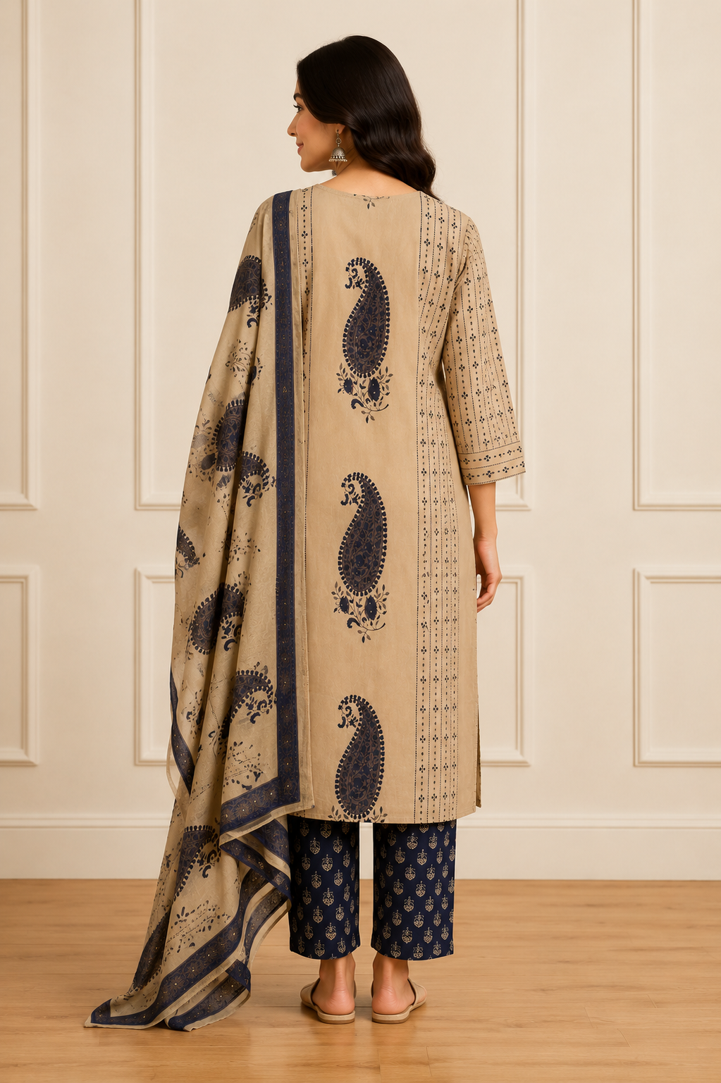 Ashvastra Neel Kairi Cotton Suit Set - Back View