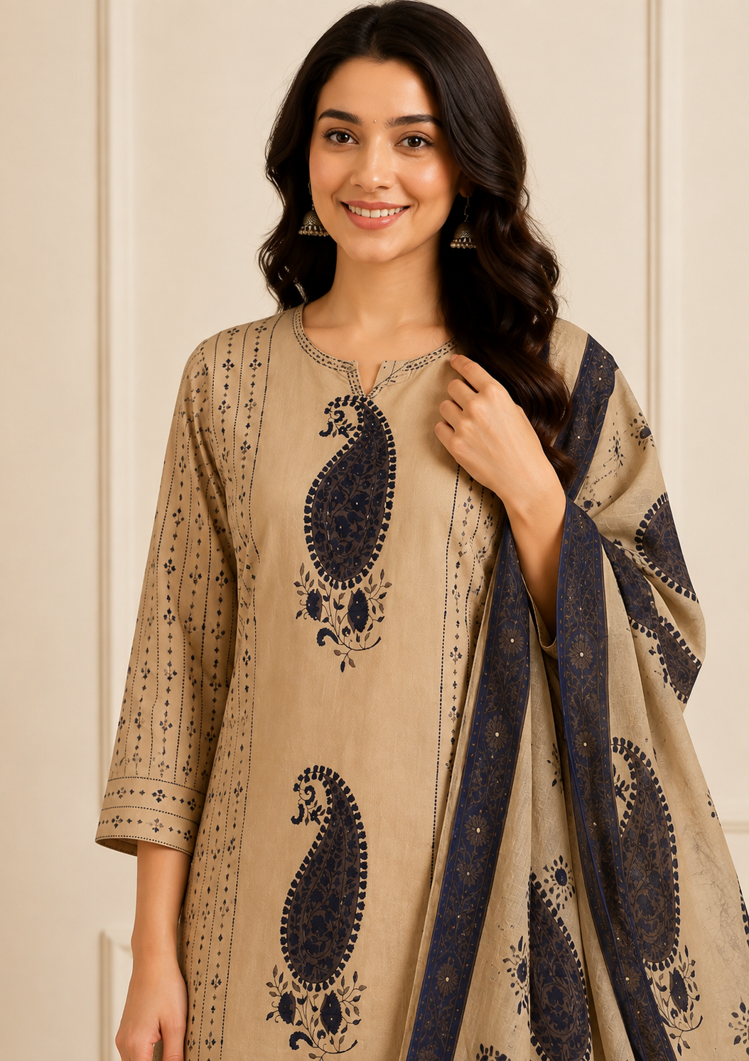 Ashvastra Neel Kairi Cotton Suit Set - Front View
