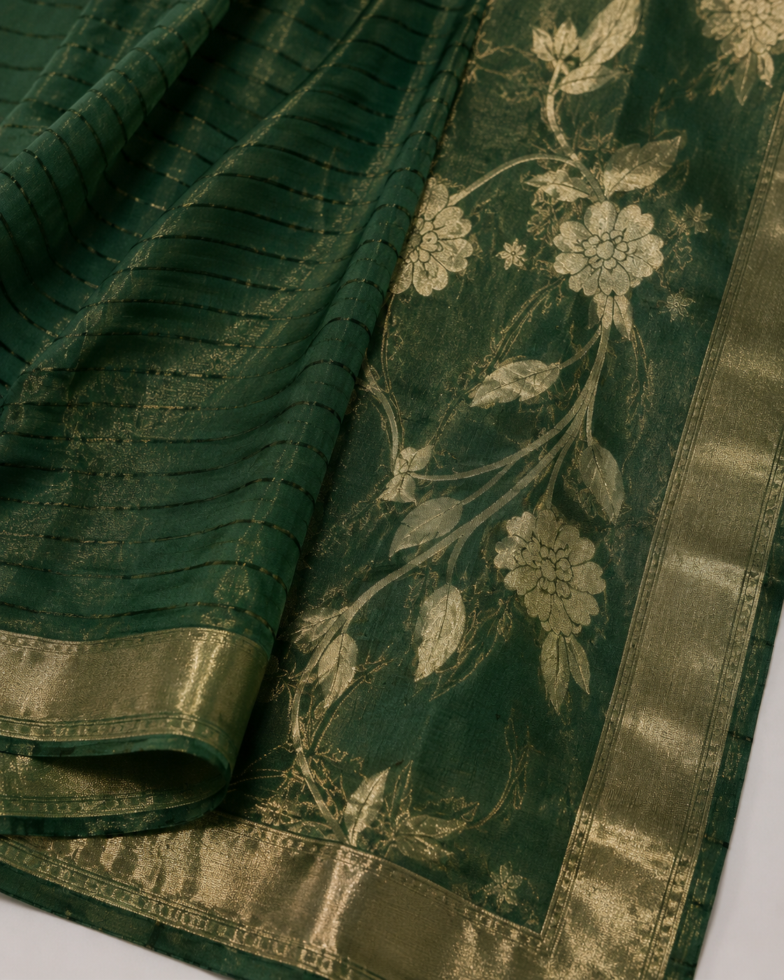 Ashvastra Rajwada Green Floral Woven Dupatta - Detail & Fabric Shot