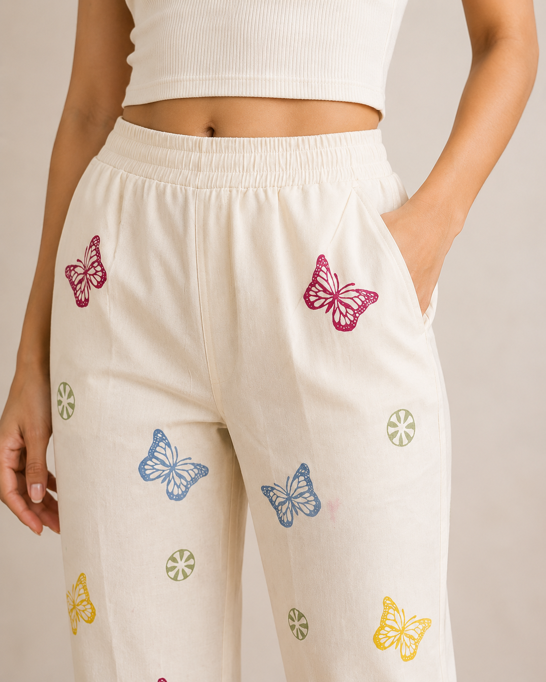 White Cotton Printed Pant