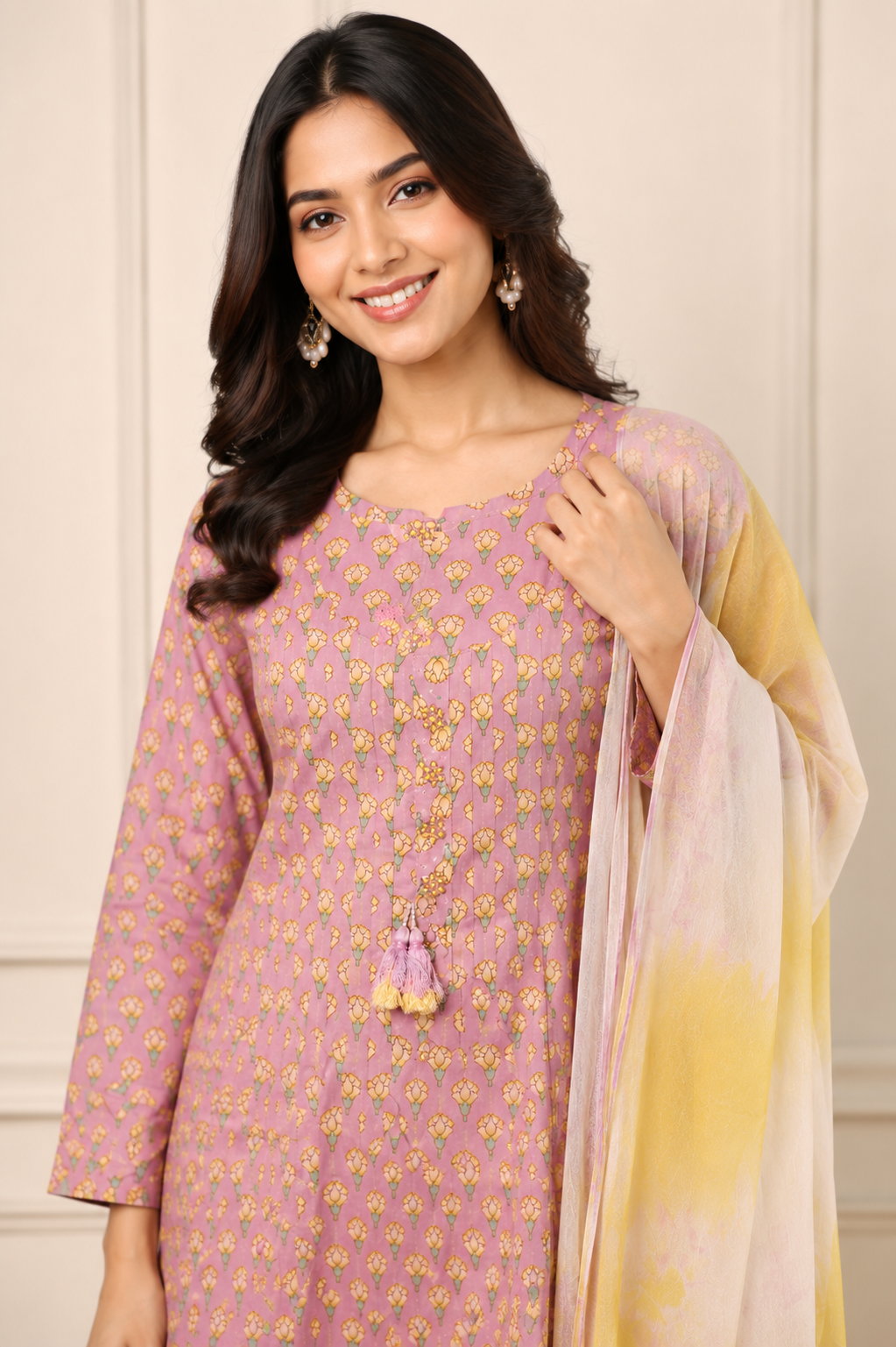 Ashvastra Gulnaar Lavender Cotton Set - Side Profile & Fit