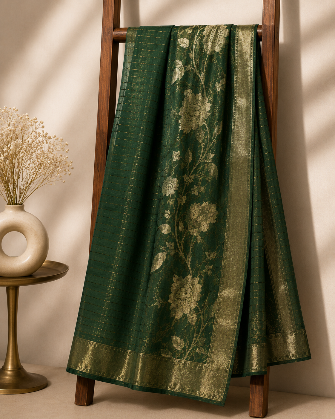 Ashvastra Rajwada Green Floral Woven Dupatta - Side Profile & Fit