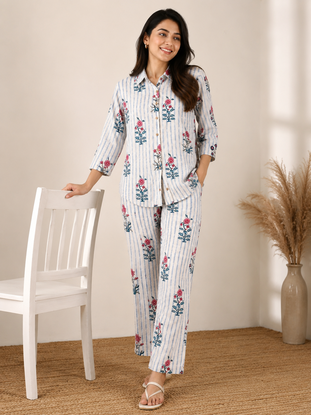 Ashvastra Blue line cotton cor-ord set - Styling View