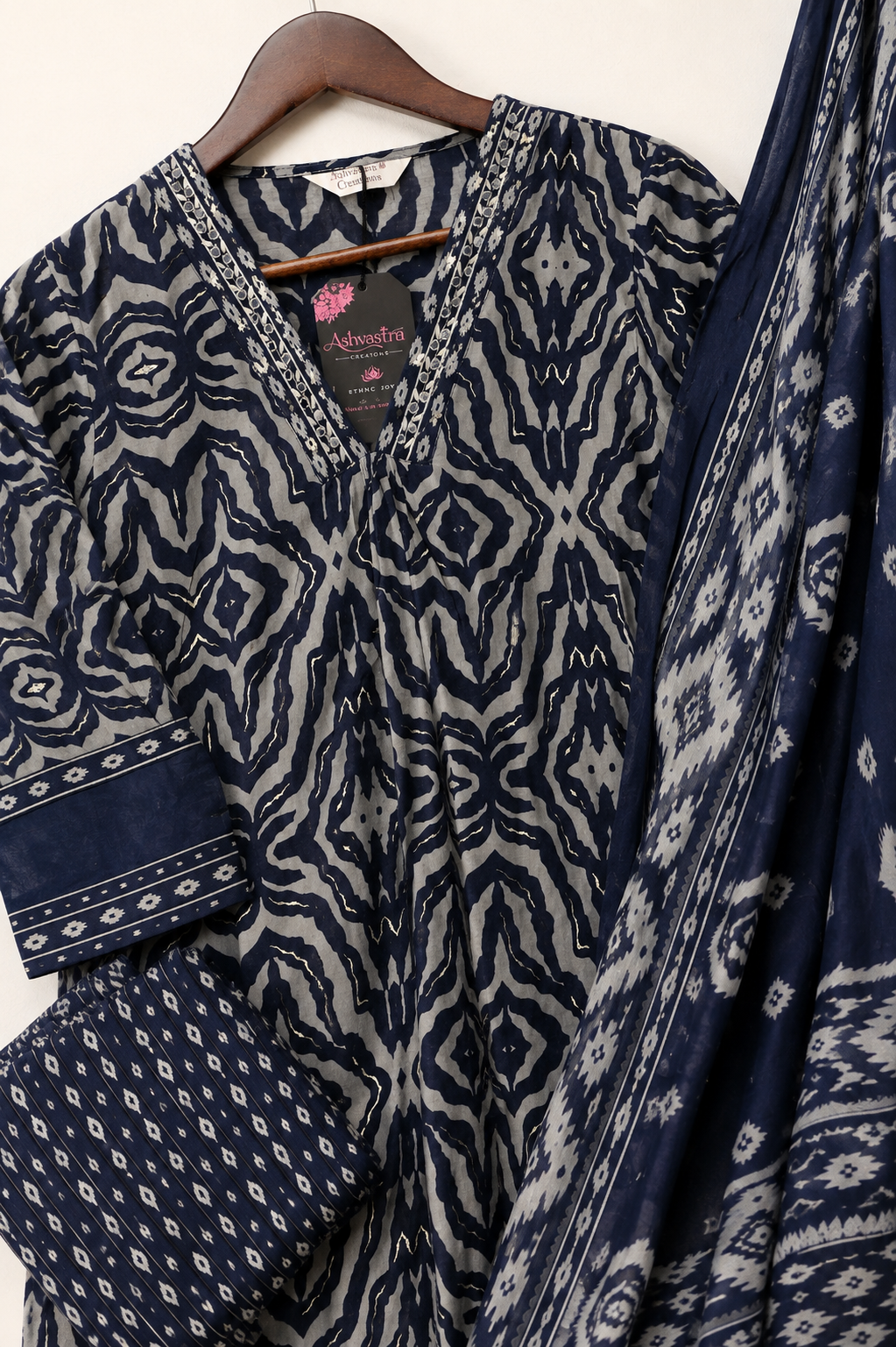 Ashvastra Neel Rang Indigo Printed Suit Set - Styling View