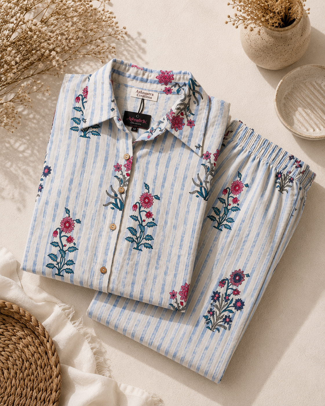 Ashvastra Blue line cotton cor-ord set - Back View