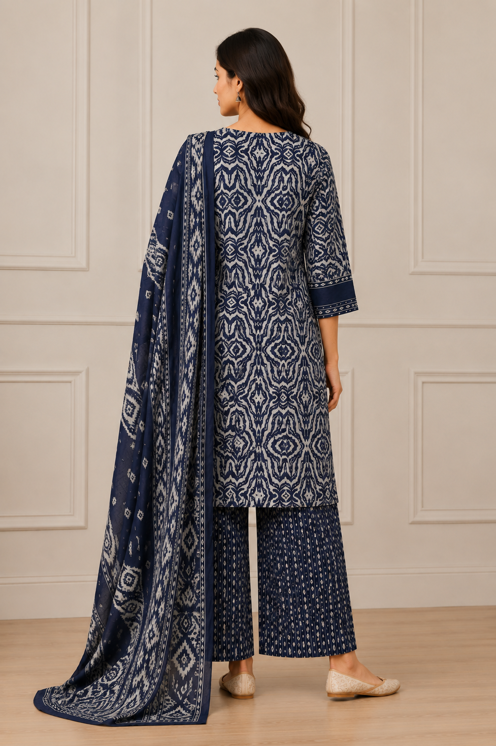 Ashvastra Neel Rang Indigo Printed Suit Set - Side Profile & Fit