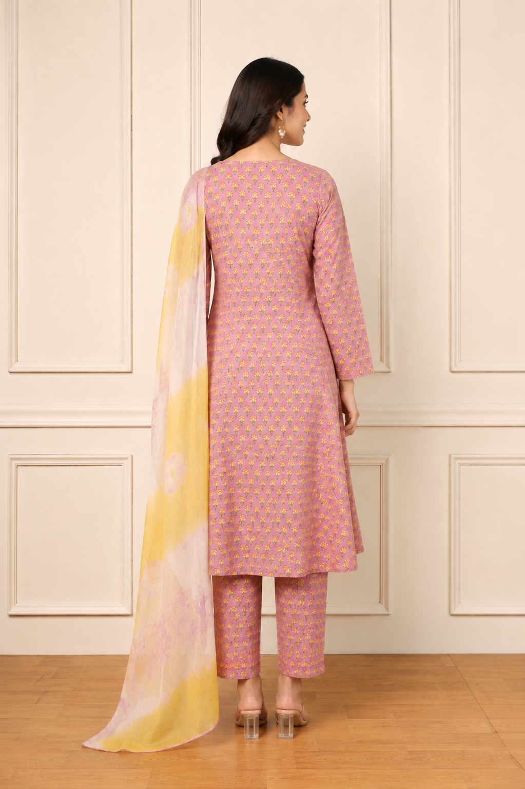 Ashvastra Gulnaar Lavender Cotton Set - Back View