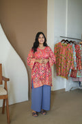 Chiffon Crushia hand work kurti blush pink