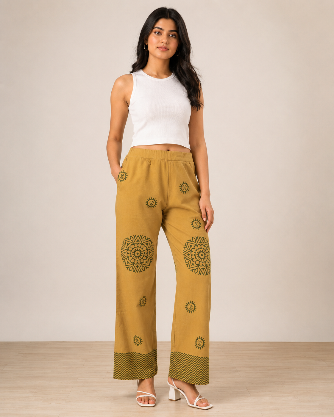 Mustard Cotton Printed Palazzo