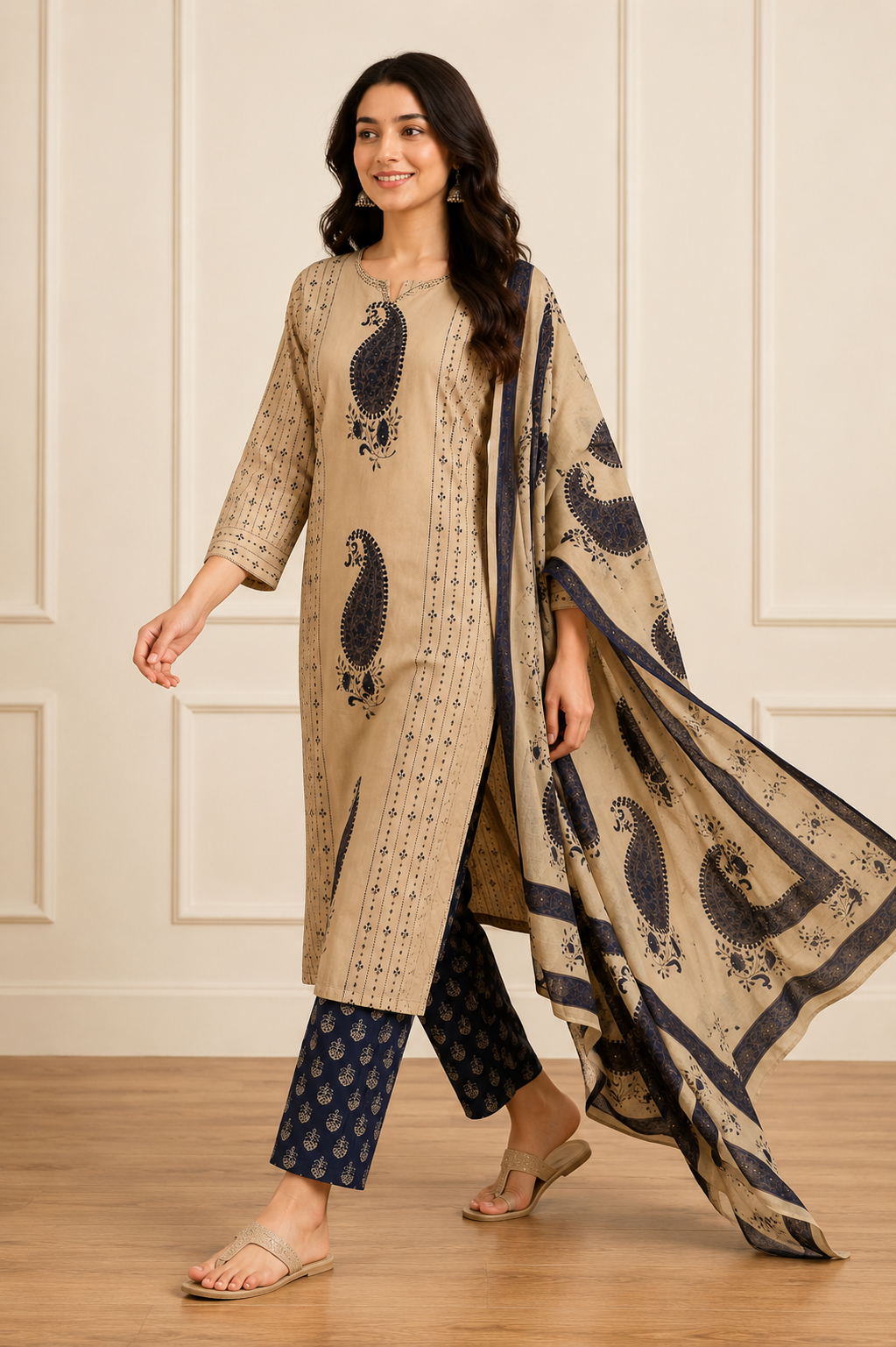 Ashvastra Neel Kairi Cotton Suit Set - Side Profile & Fit