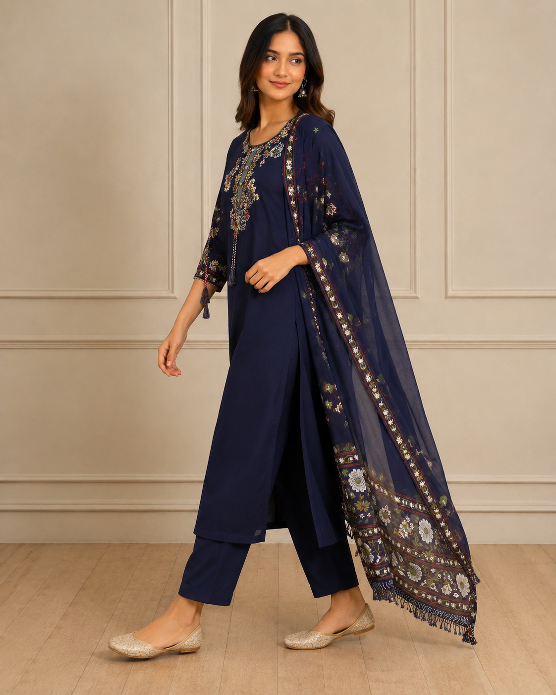 Ashvastra Neelam Noor Navy Suit Set - Back View