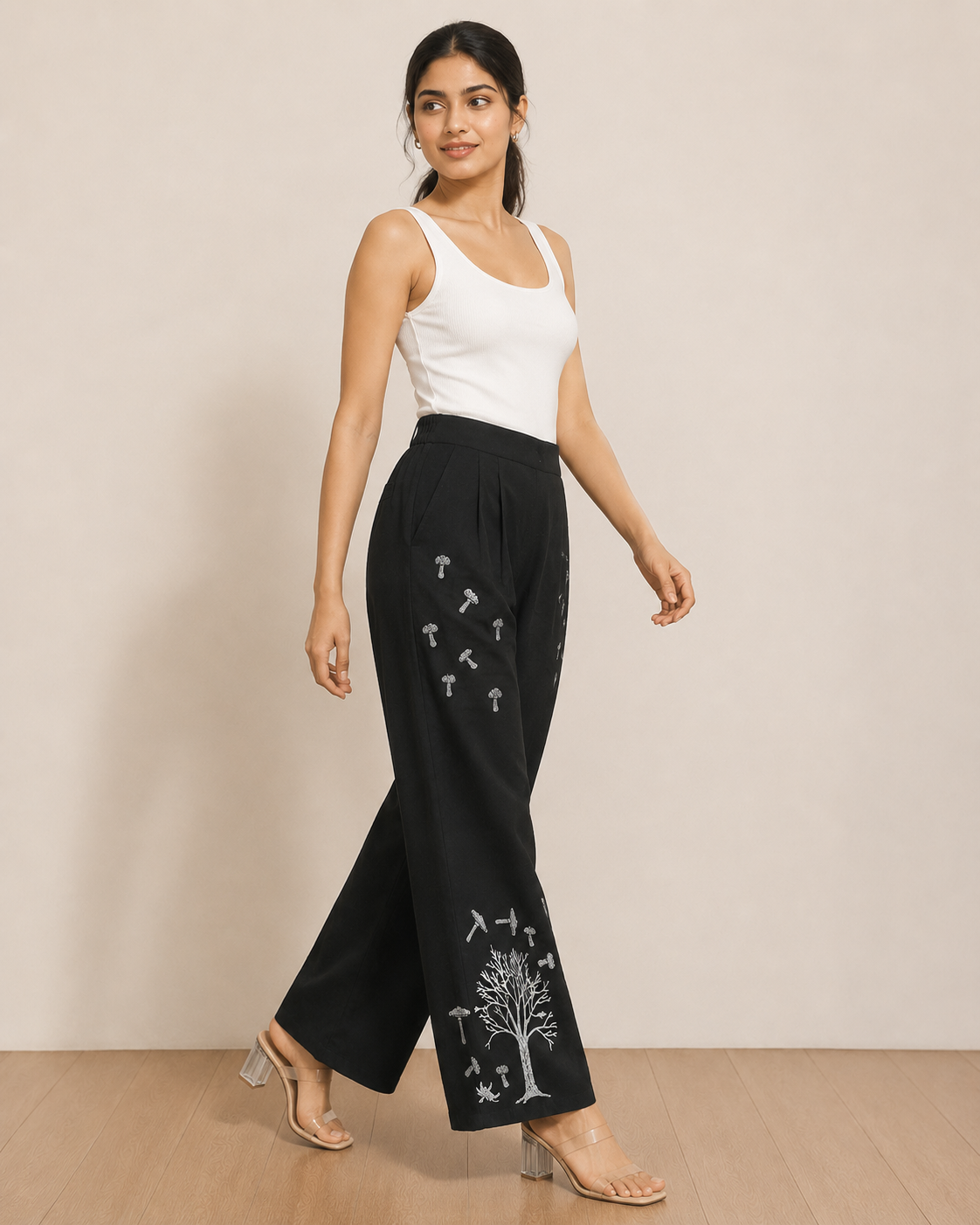 Black Cotton Printed Pant