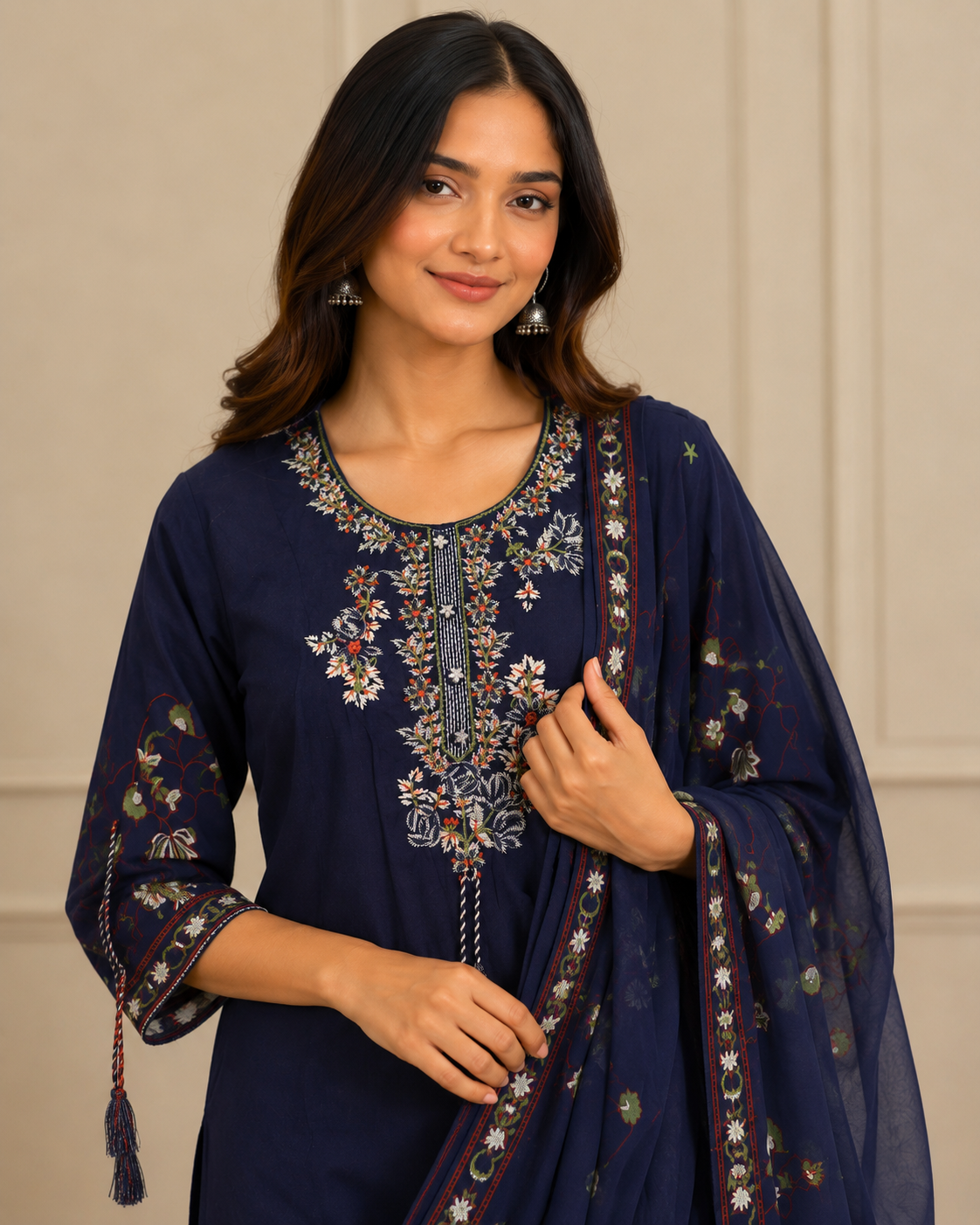Ashvastra Neelam Noor Navy Suit Set - Detail & Fabric Shot