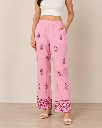 Baby Pink Cotton Printed Pant