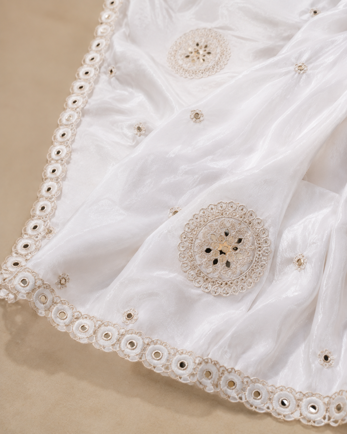 Noor White Floral Dupatta