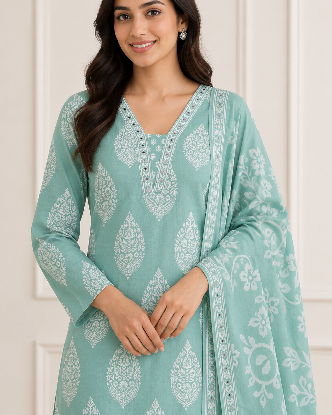Ashvastra Mehreen Mint Printed Suit Set - Back View