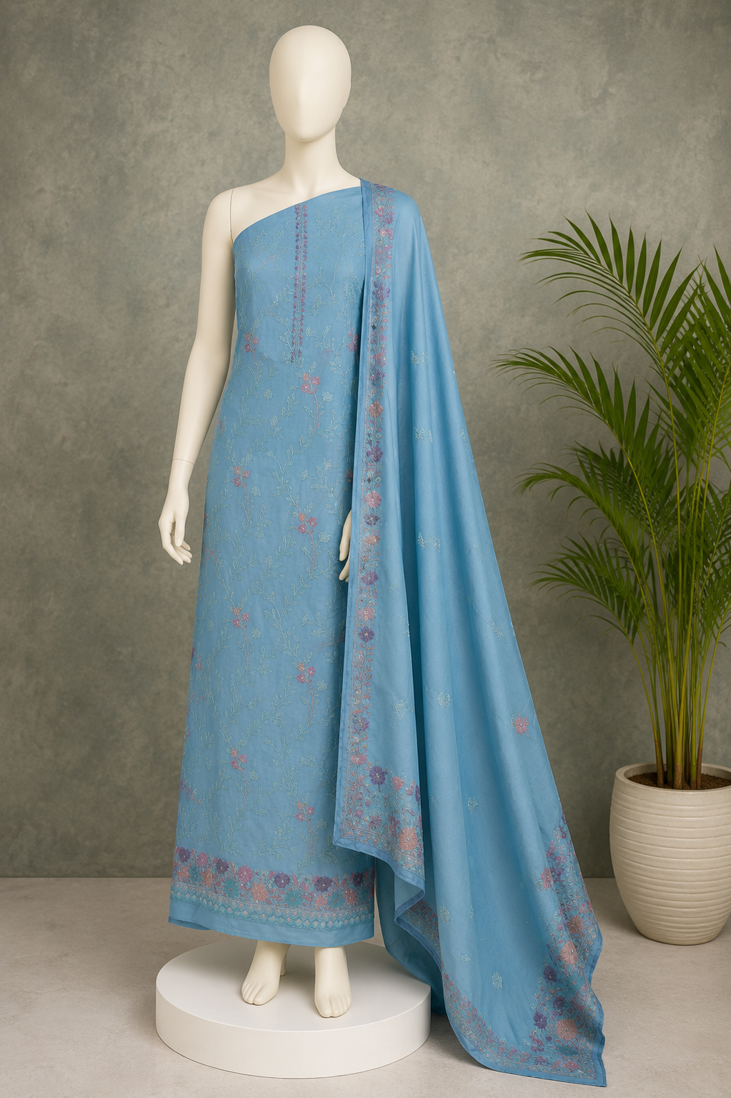 Gulnaar Ruby Red Vine Embroidered Unstitched Suit Set