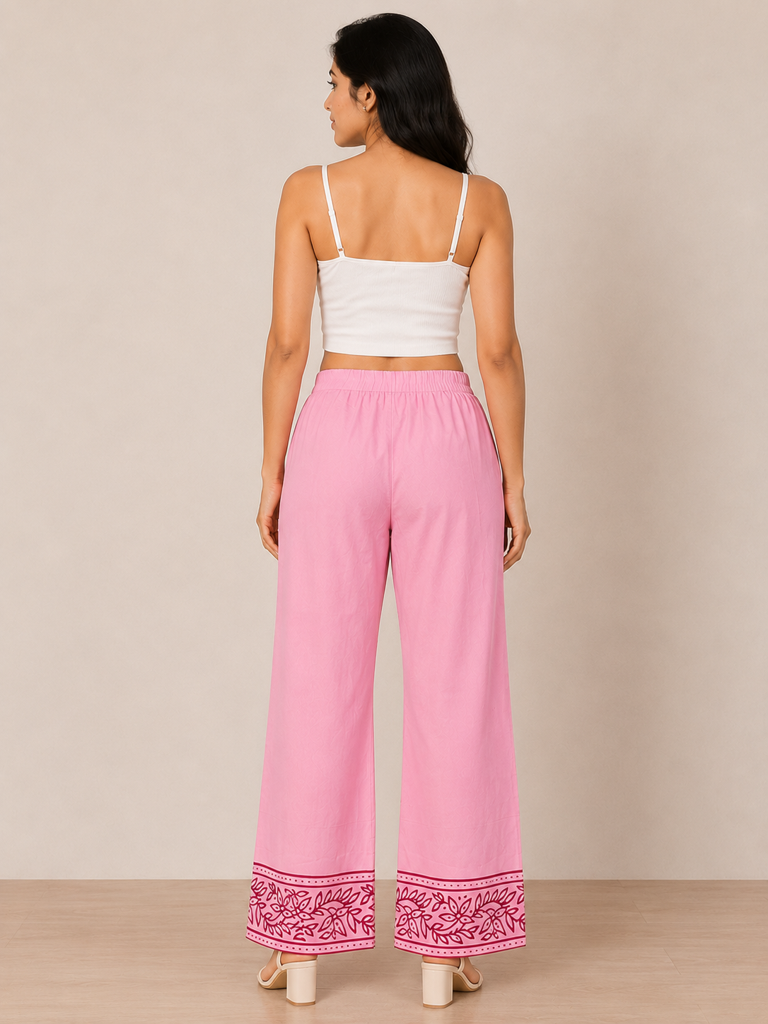 Baby Pink Cotton Printed Pant