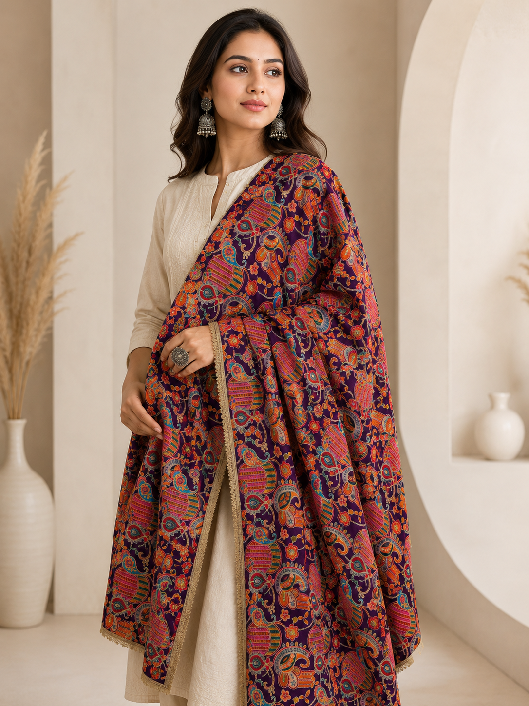 Ashvastra Rajwada Rang Printed Dupatta - Back View