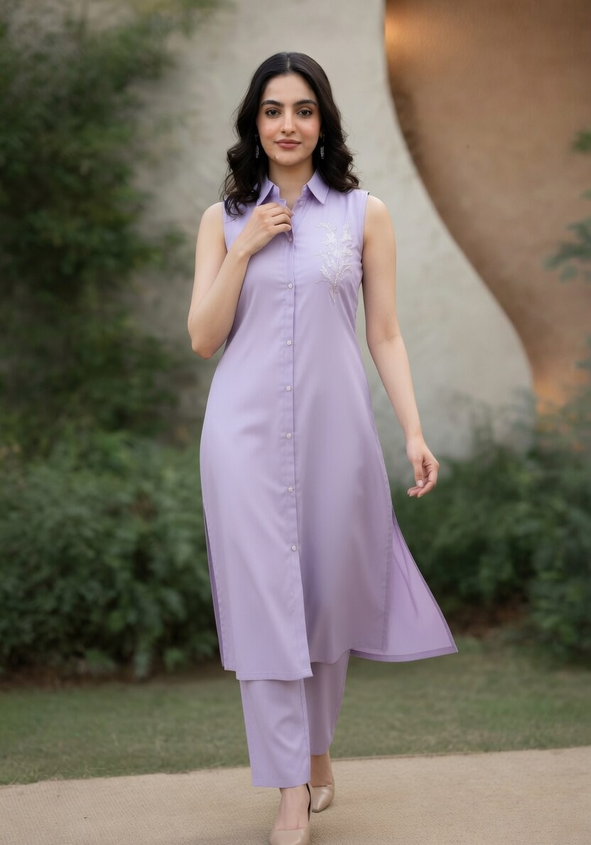 Lavender Dream Sleeveless Embroidered Co-ord Set