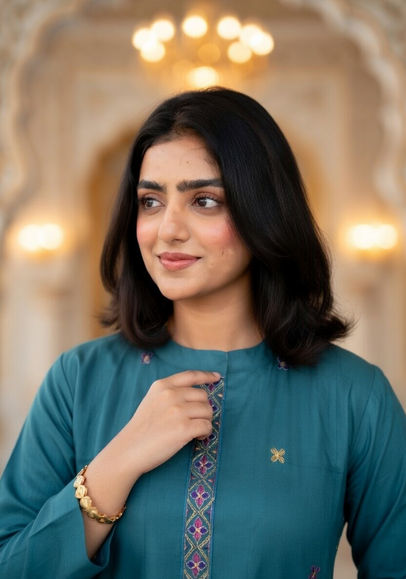 Teal Blue Royal Silk Co-ord Set with Heritage Embroidery