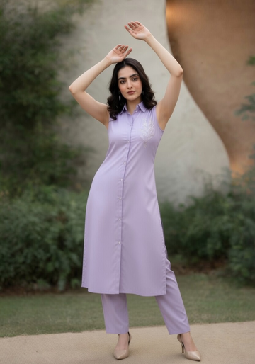Lavender Dream Sleeveless Embroidered Co-ord Set